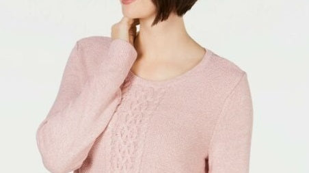 Karen Scott Women's Cable-Knit Panel Sweater Ks Tea Rose Mrl Size Extra Large