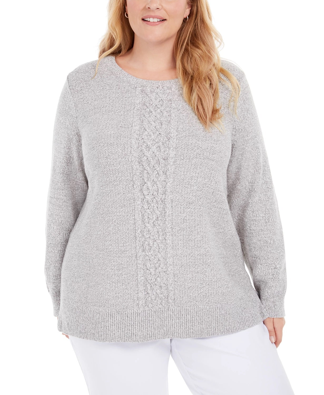 Karen Scott Women's Plus Size Cable-Knit Panel Sweater Med Gray Size 1X