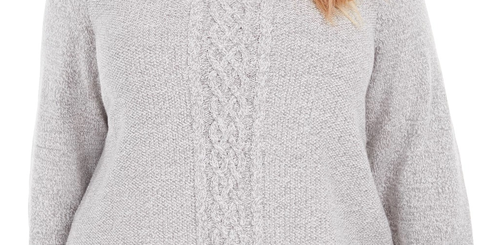 Karen Scott Women's Plus Size Cable-Knit Panel Sweater Med Gray Size 1X