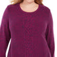 Karen Scott Women's Plus Size Cable-Knit Panel Sweater Pink Size Extra Large