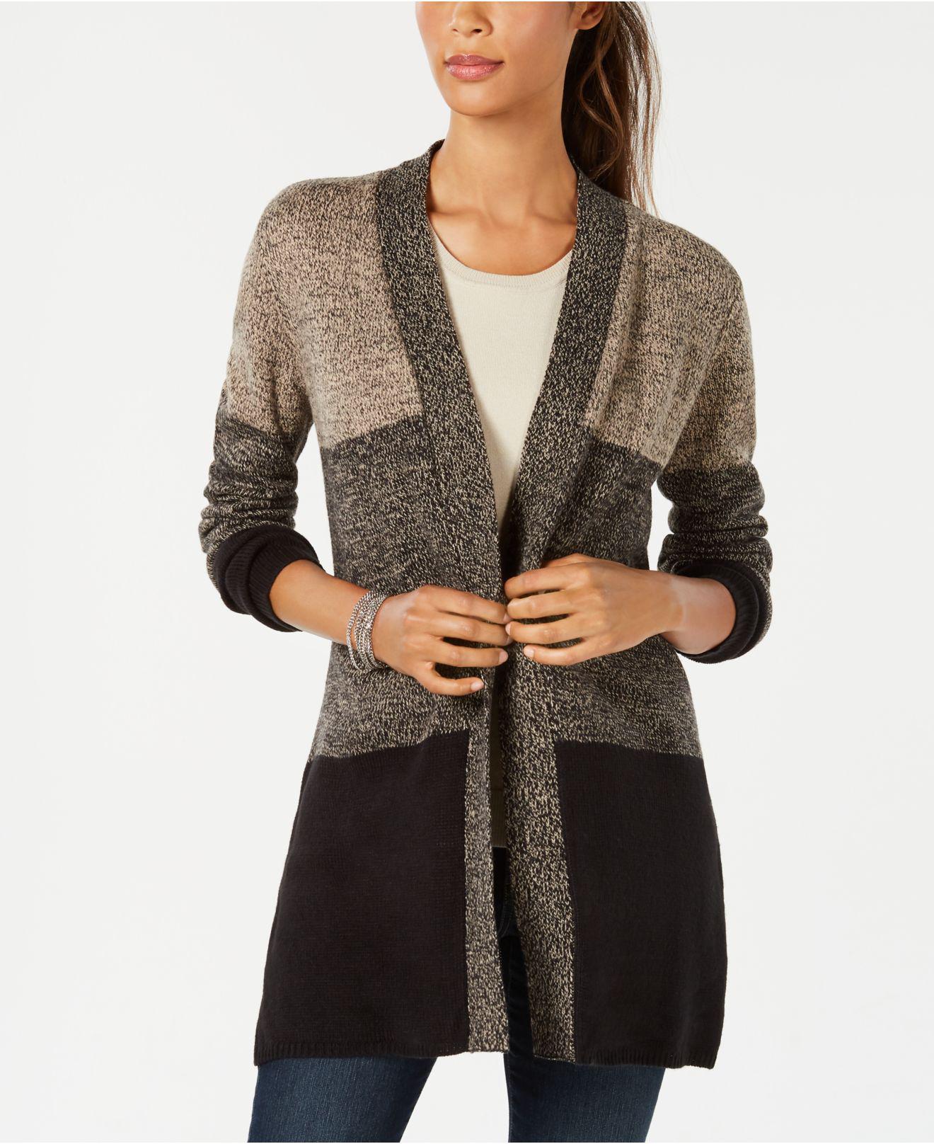Karen Scott Women's Colorblocked Open-Front Cardigan Brown Size Extra Large