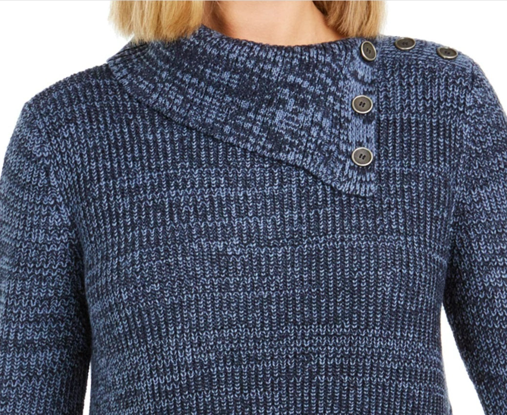 Style & Co Women's Envelope Neck Kangaroo Pocket Knit Sweater Blue Size Extra Small