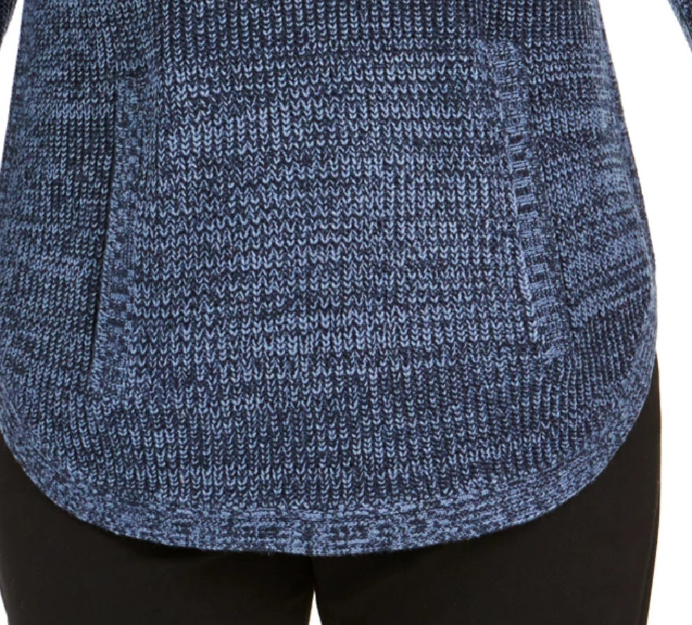 Style & Co Women's Envelope Neck Kangaroo Pocket Knit Sweater Blue Size Extra Small