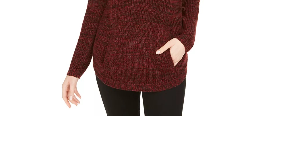 Style & Co Women's Envelope Neck Kangaroo Pocket Knit Sweater Dark Red Size Large