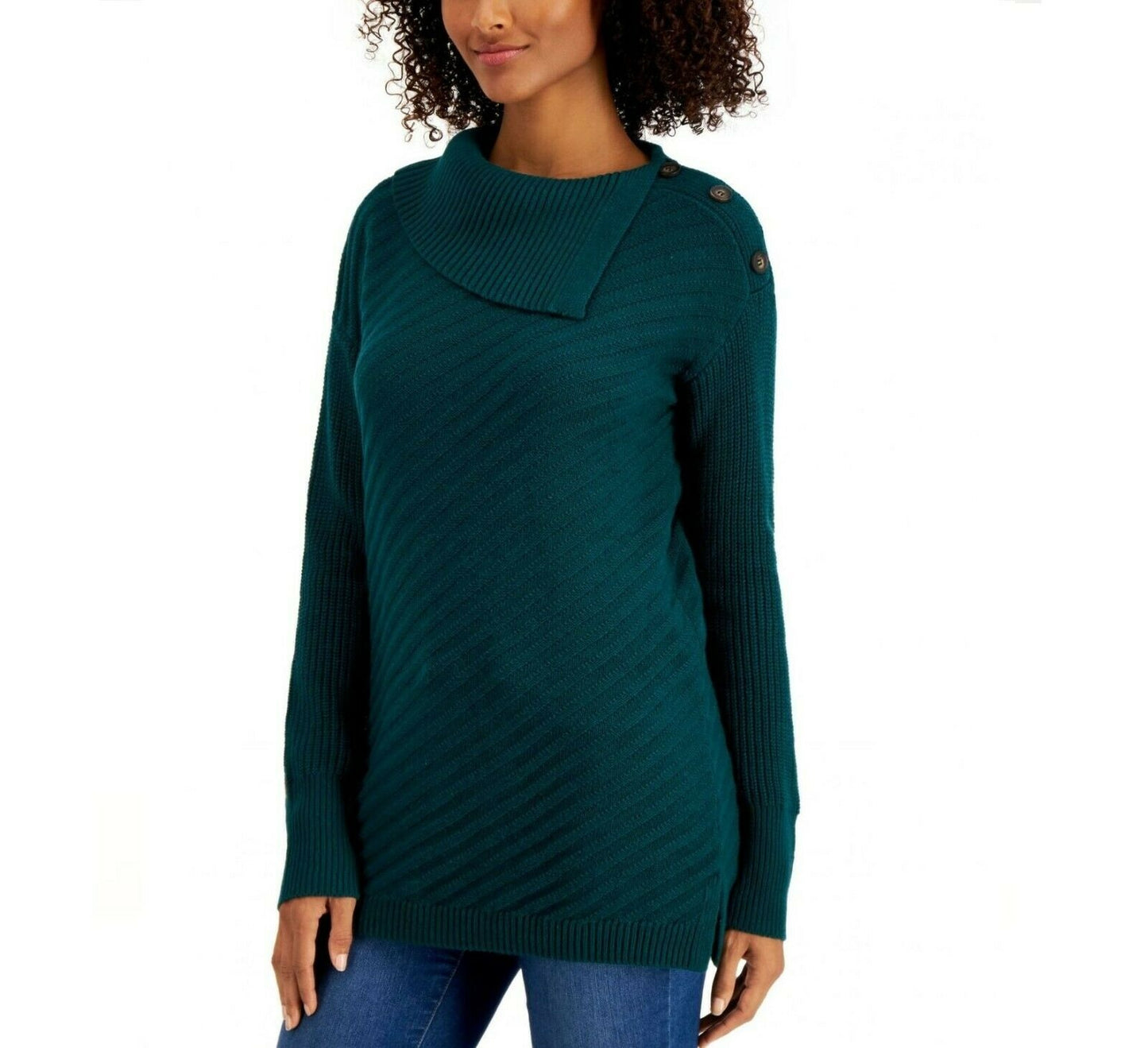 Style & Co Women's Envelope Neck Sweater Green Size -Petite Small