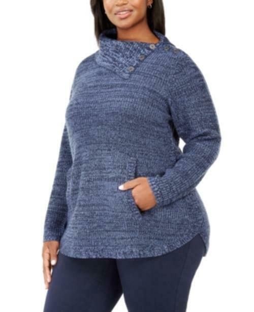Style & Co Women's Plus Size Button-Trim Sweater Blue Size XX-Large