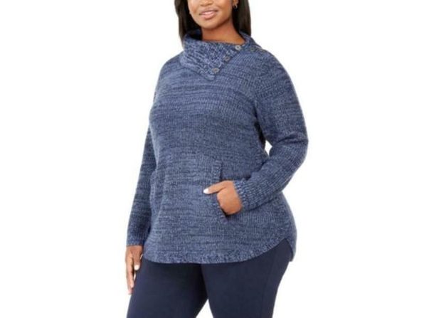 Style & Co Women's Button Trim Sweater Blue Size 1X