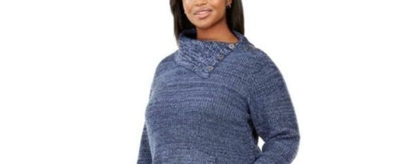 Style & Co Women's Button Trim Sweater Blue Size 1X