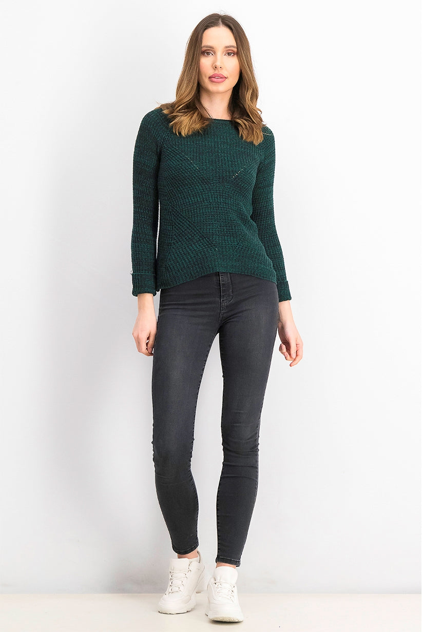 Style & Co Women's Petite Marled-Knit Sweater Green Size Petite