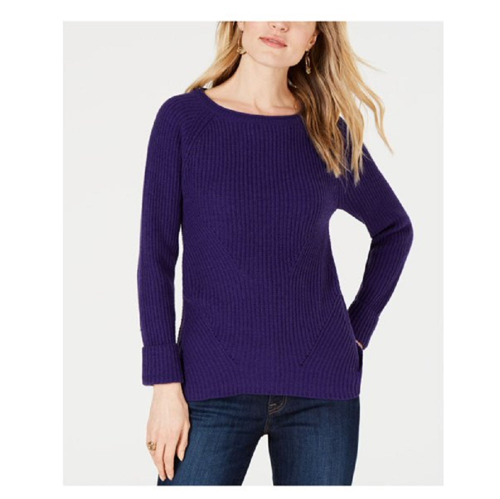 Style & Company Women's Purple Textured Long Sleeve Jewel Neck Sweater Purple Size Petite Small