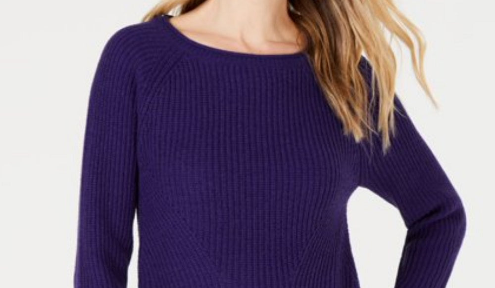 Style & Company Women's Purple Textured Long Sleeve Jewel Neck Sweater Purple Size Petite Small