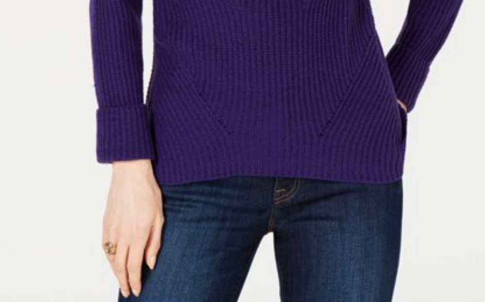 Style & Company Women's Purple Textured Long Sleeve Jewel Neck Sweater Purple Size Petite Small