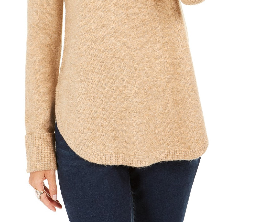 Style & Co Women's Cowl-Neck Waffle-Knit Sweater Beige Size Large