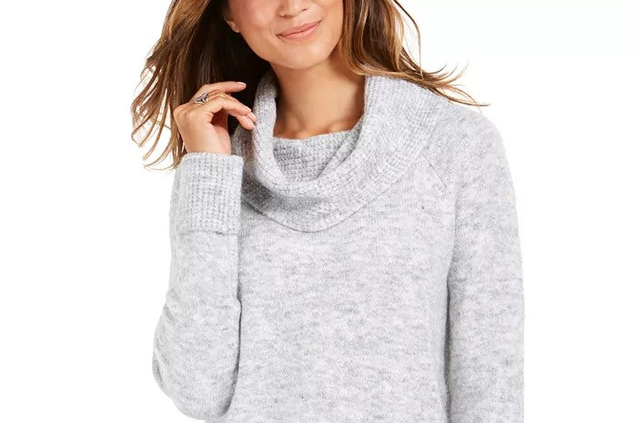 Style & Co Women's Cowl-Neck Waffle-Knit Sweater Gray Size Medium