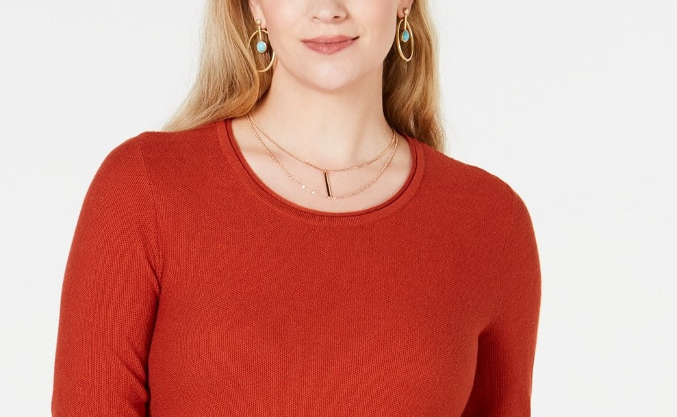 Style & Co Women's Petite Pleated High-Low Sweater  Copper Penny Size PS