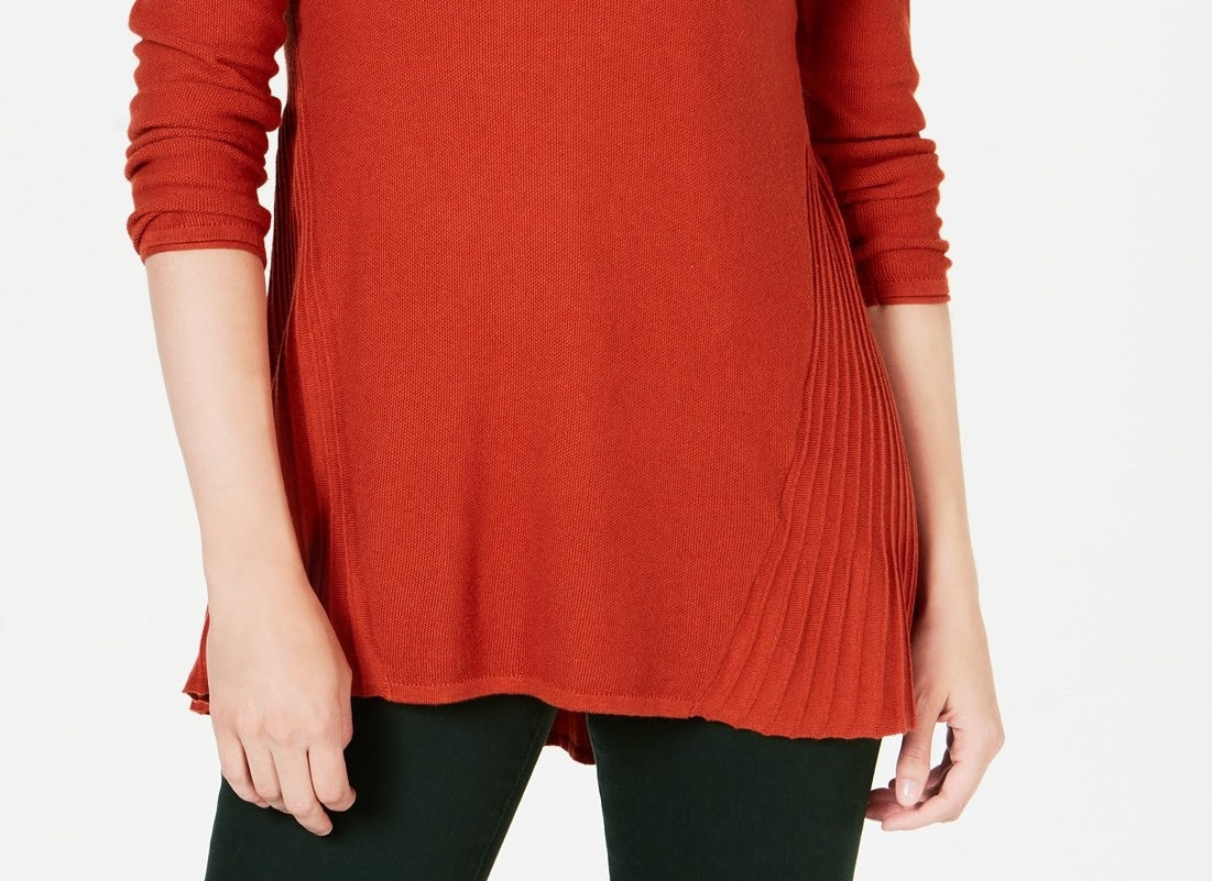 Style & Co Women's Petite Pleated High-Low Sweater  Copper Penny Size PS