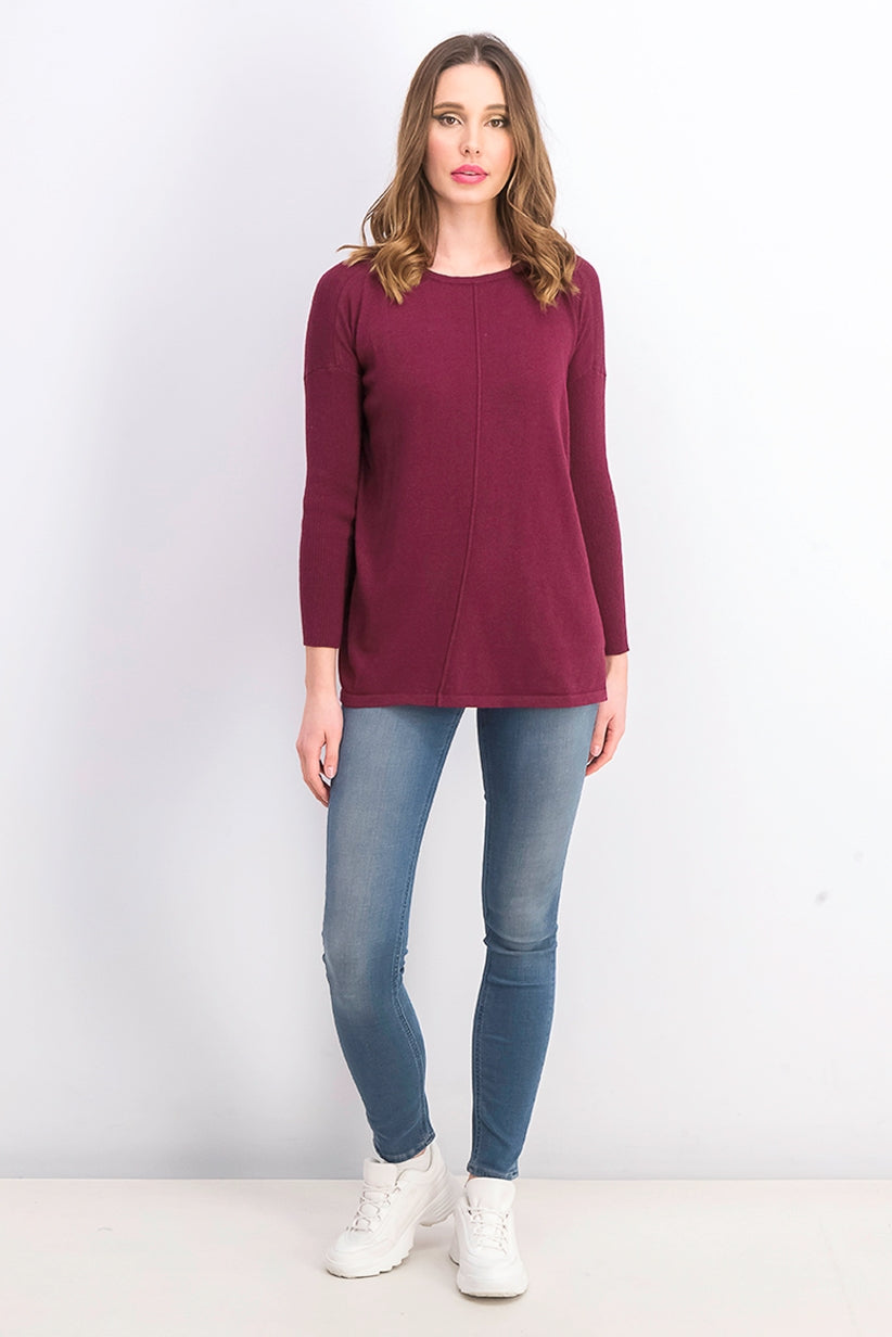 Style & Co Women's Seam-Front Tunic Sweater Wine Size Small