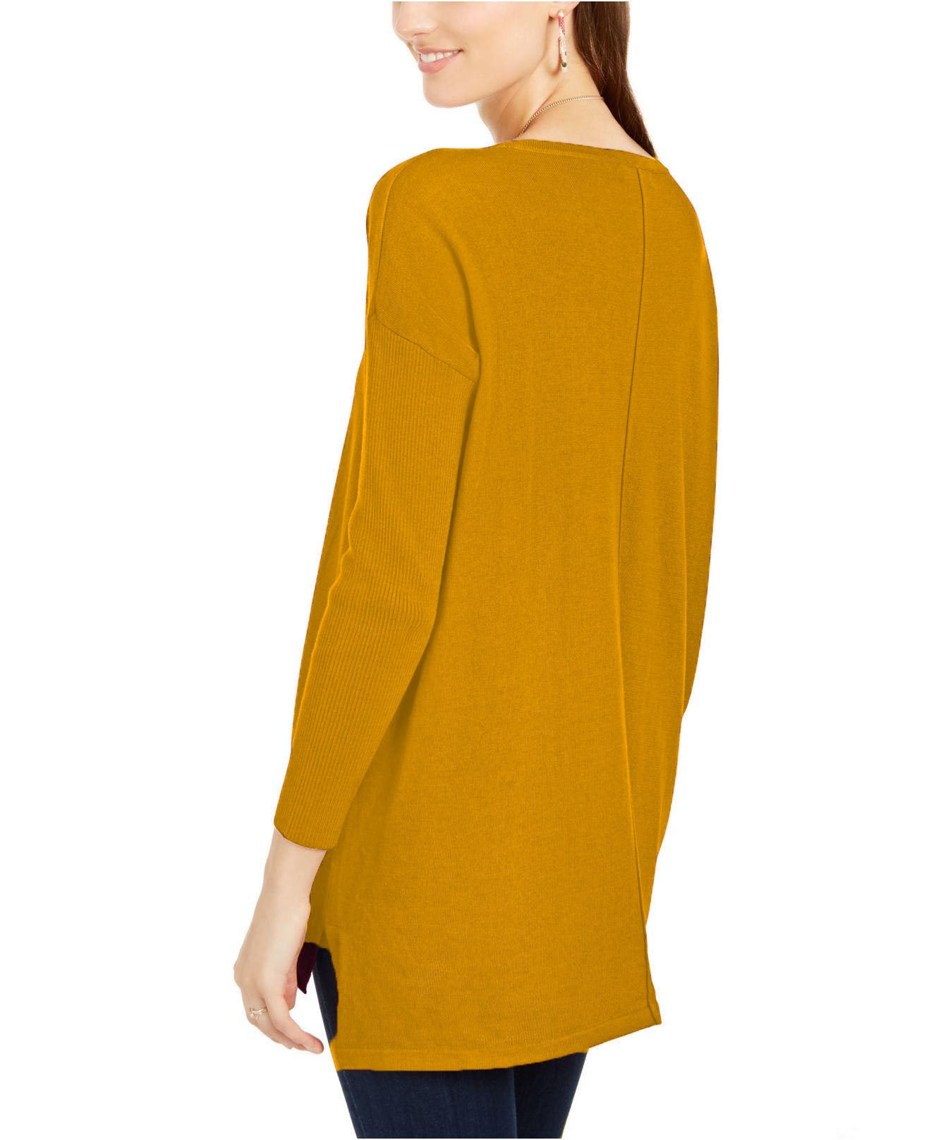 Style & Co Women's Petite Seam-Front Tunic Sweater Brown Size Petite