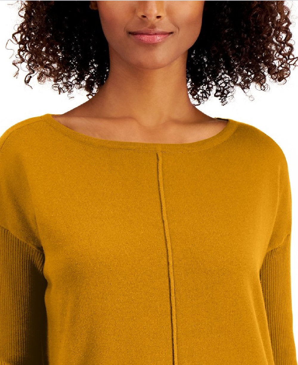 Style & Co Women's Petite Seam-Front Tunic Sweater Brown Size Petite