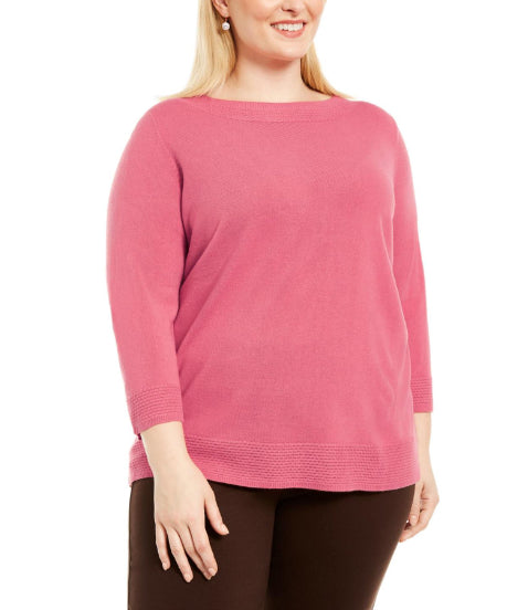 Karen Scott Women's Bateau-Neck Long-Sleeve Sweater Pink Size Medium