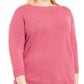 Karen Scott Women's Bateau-Neck Long-Sleeve Sweater Pink Size Medium