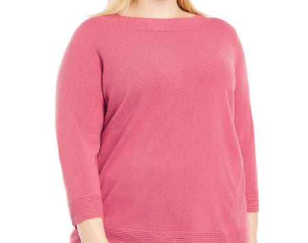 Karen Scott Women's Bateau-Neck Long-Sleeve Sweater Pink Size Medium