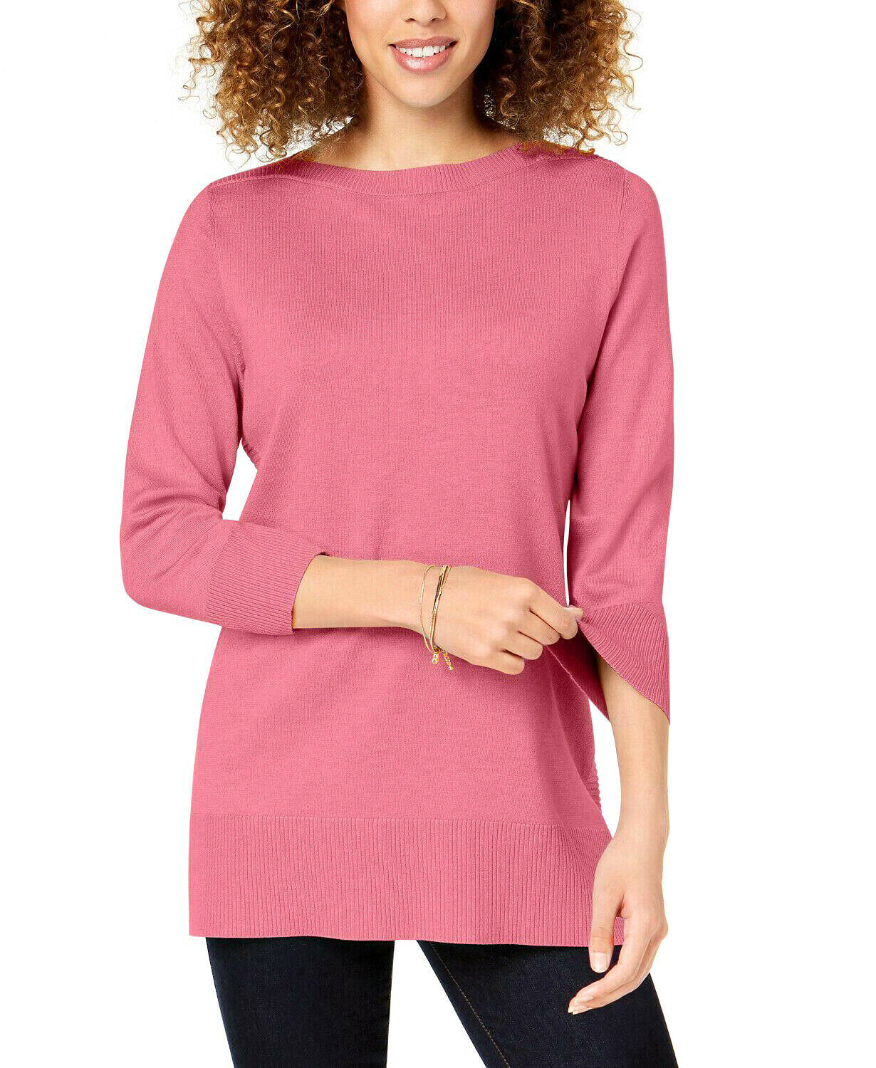 Karen Scott Women's Bateau Neck Long Sleeve Sweater Pink Size Small