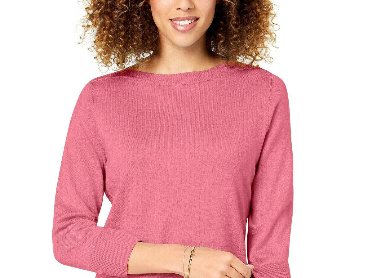 Karen Scott Women's Bateau-Neck Long-Sleeve Sweater Pink Size Small
