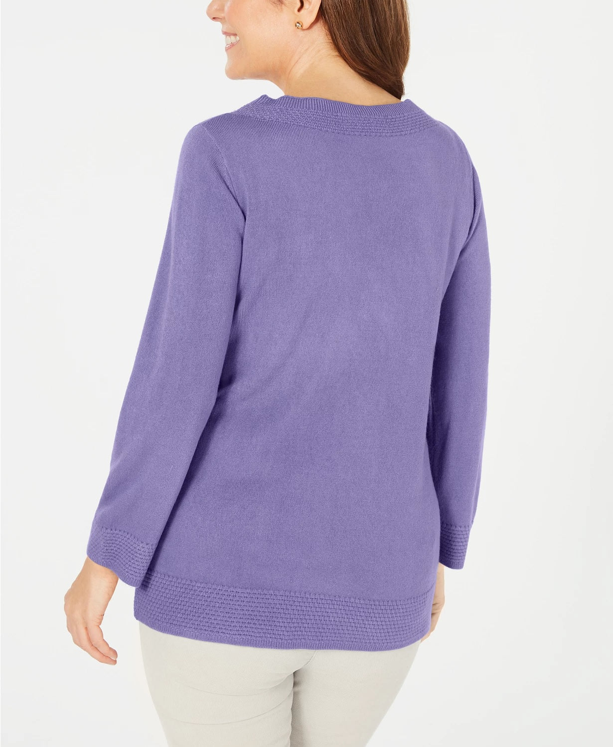 Karen Scott Women's Bateau-Neck Long-Sleeve Sweater Purple Size Large