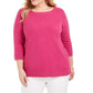 Karen Scott Women's Plus Size Ballet Neckline Sweater Med Pink Size 1 Extra Large
