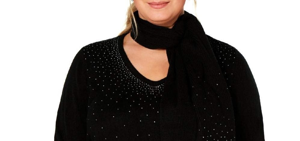 Karen Scott Women's  Embellished Scarf Sweater Black Size Small
