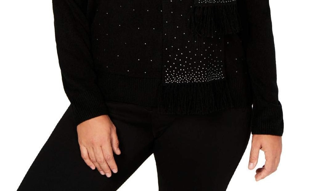 Karen Scott Women's  Embellished Scarf Sweater Black Size Small