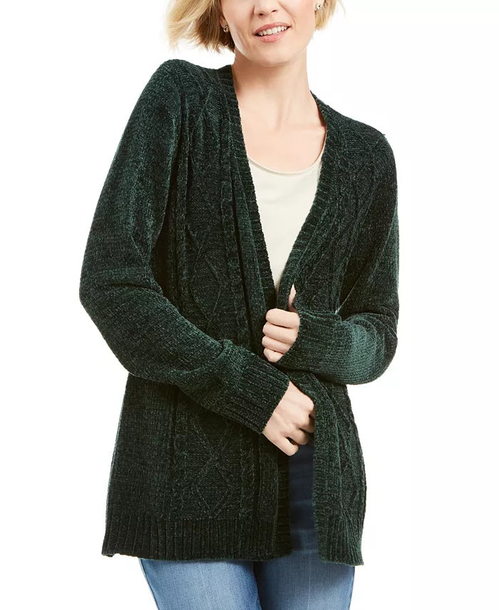 Karen Scott Women's Chenille Open Front Cardigan Green Size XX-Large