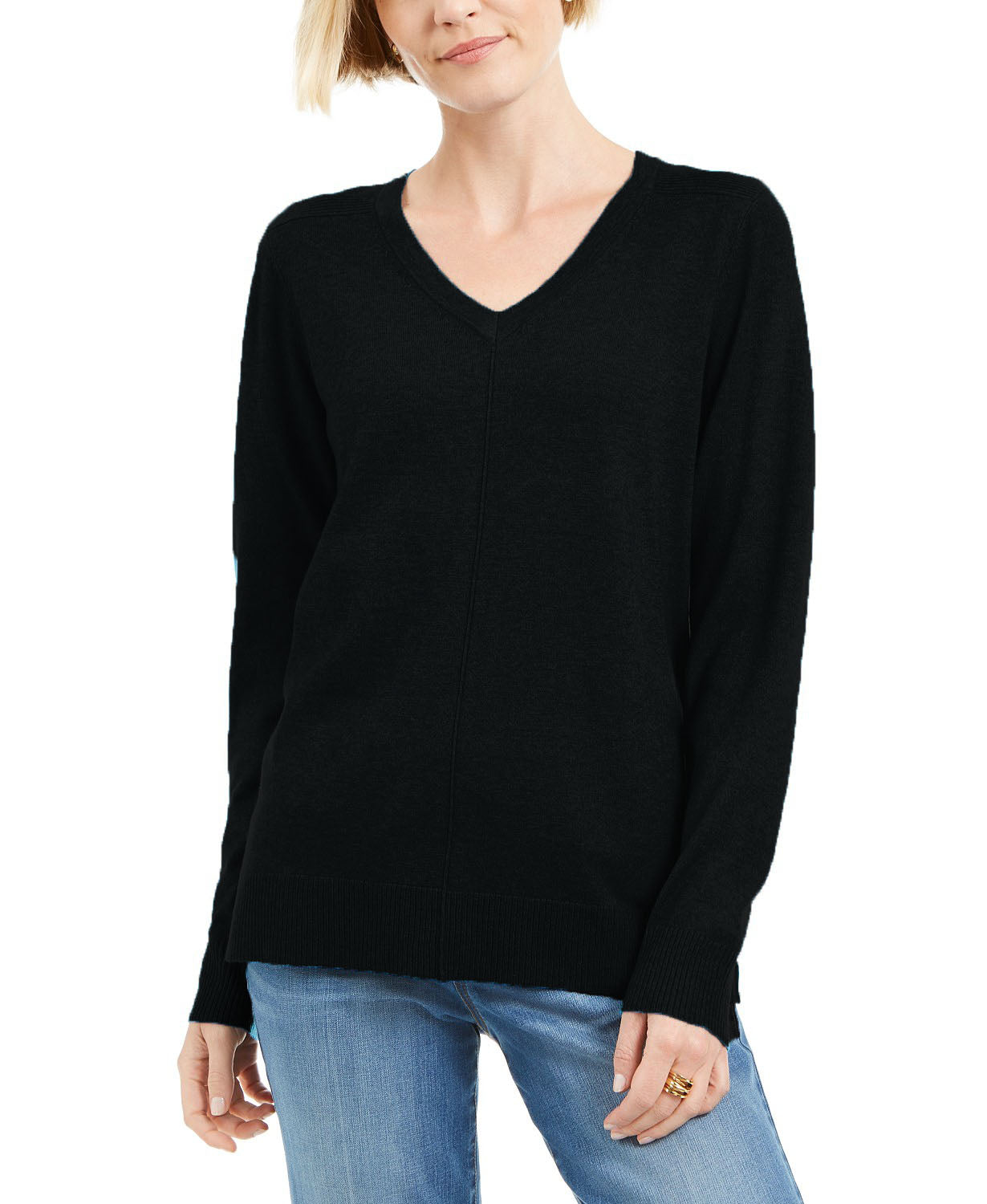 Karen Scott Women's V-Neck Pullover Sweater Black Size Large