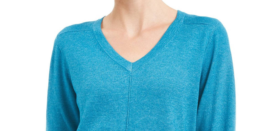 Karen Scott Women's V-Neck Pullover Sweater Blue Size Medium