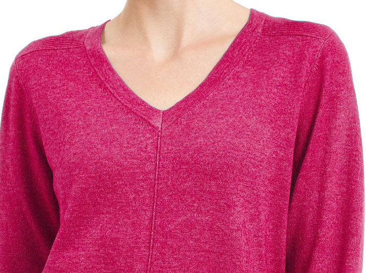 Karen Scott Women's V-Neck Pullover Sweater Magenta Size Large
