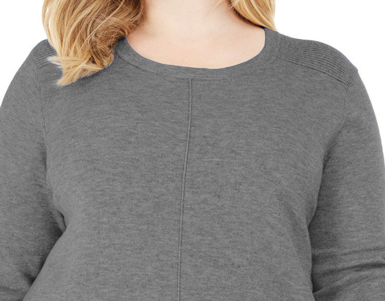 Karen Scott Women's Plus Size Scoop-Neck Seamed Sweater Gray Size Extra Large