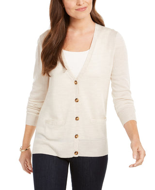Charter Club Women's Merino Wool V-Neck Cardigan Beige Size Medium