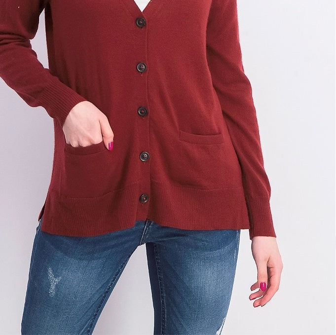 Charter Club Women's Merino Wool V-Neck Cardigan Carriage Red Size Medium