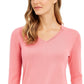 Charter Club Women's Merino Wool Button-Cuff V-Neck Sweater  Pink Size Large