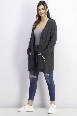 Charter Club Women's Milano Cotton Open-Front Cardigan Charcoal Hthr Size Large