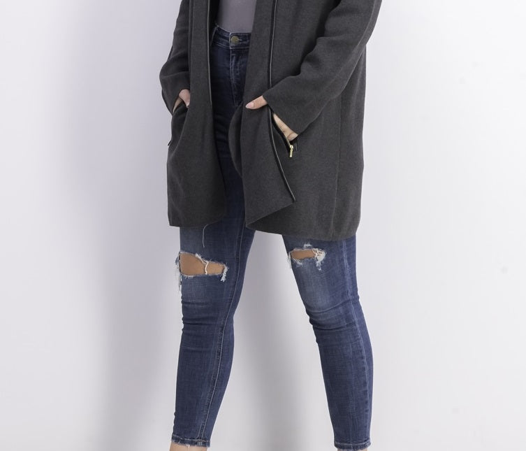 Charter Club Women's Milano Cotton Open-Front Cardigan Charcoal Hthr Size Large