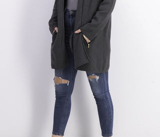 Charter Club Women's Milano Cotton Open-Front Cardigan Charcoal Hthr Size Large