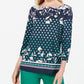 Charter Club Women's Printed Boat-Neck Top Blue Size Large