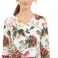 Charter Club Women's Garden Printed V-Neck Top White Size Large