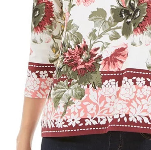 Charter Club Women's Garden Printed V-Neck Top White Size Large