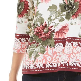 Charter Club Women's Garden Printed V-Neck Top White Size Large