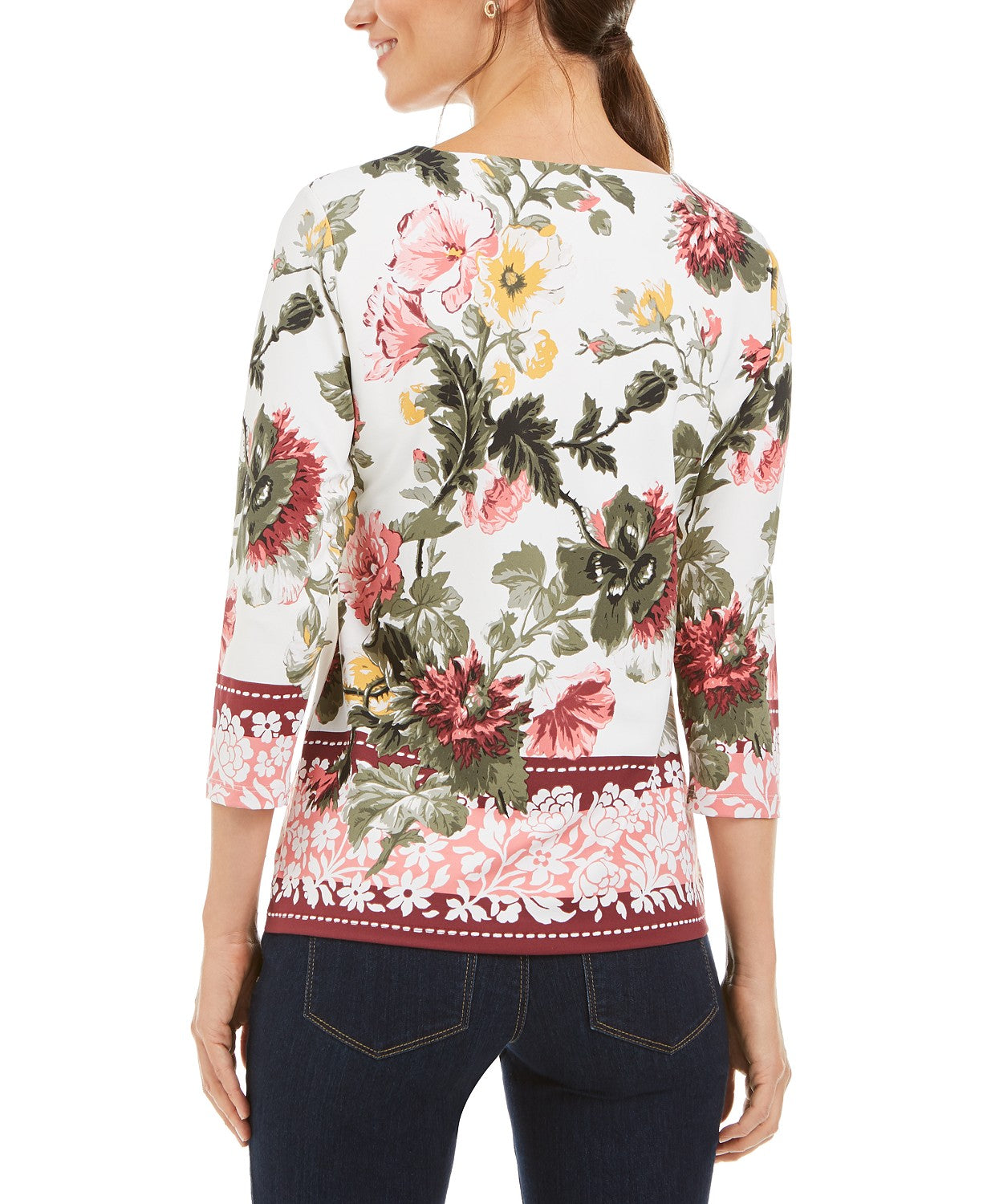 Charter Club Women's Petite Floral-Print Top White Size Petite