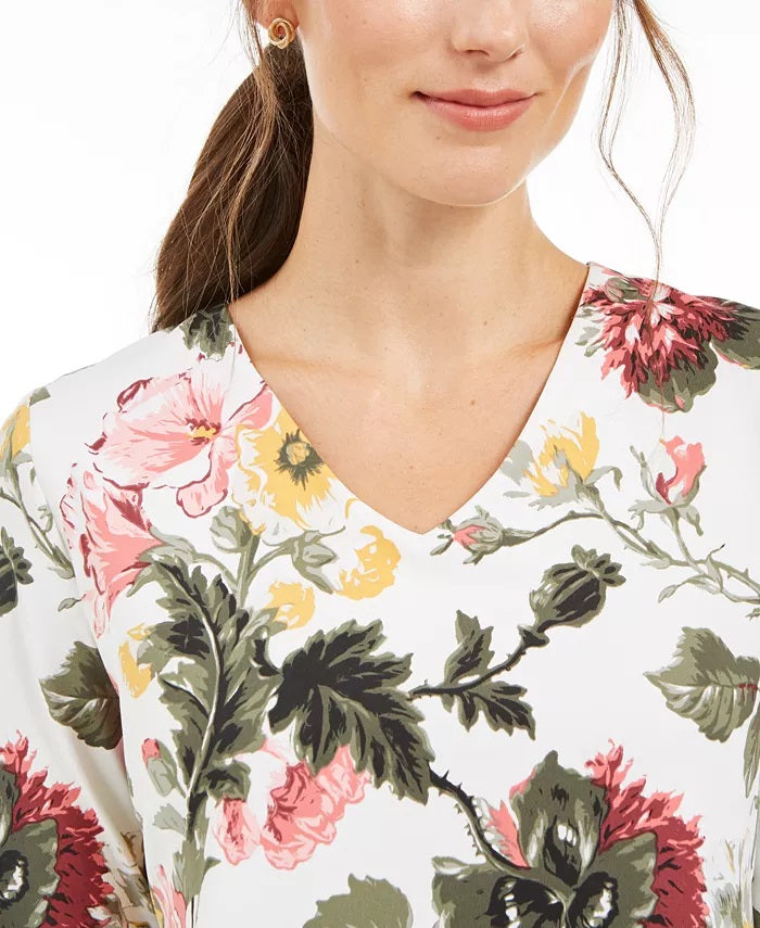 Charter Club Women's Petite Floral-Print Top White Size Petite