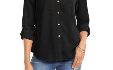 Charter Club Women's Two Pocket Shirt Black Size X-Small